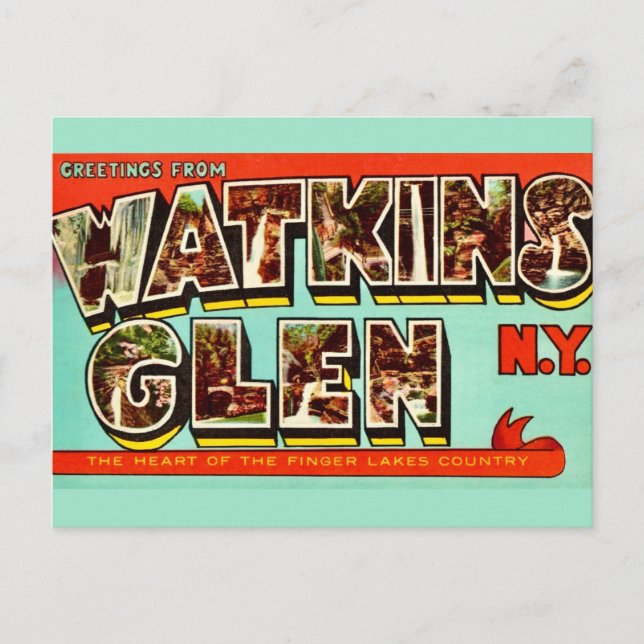 Cartão postal retrô de Watkins Glen, NY (Frente)