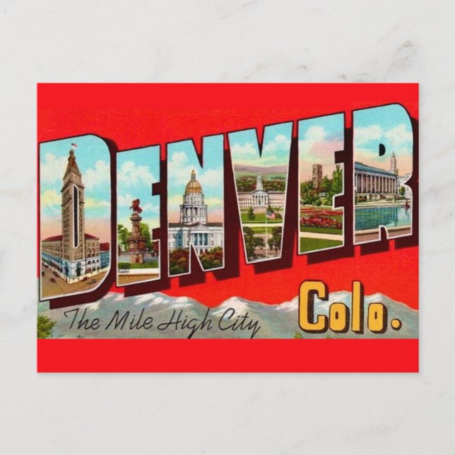 Cartão Postal Retro Denver Colorado Postcard (Frente)