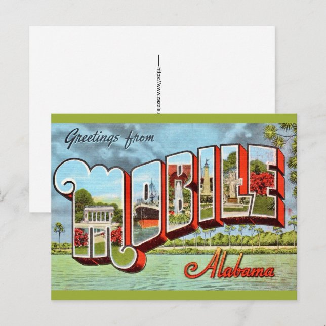 Cartão postal retro do Alabama móvel (Frente/Verso)