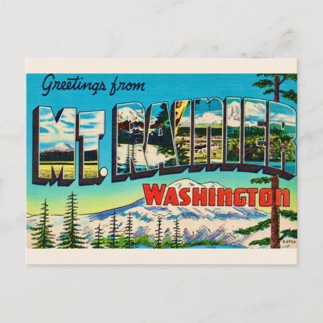 Cartão postal retrô do Mt Rainier Washington (Frente)