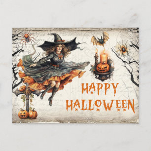 Cartão Postal Retrô engraçado Halloween assusta bruxa má