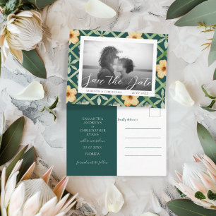 Cartão Postal Retro Esmeralda Floral Foto Salve o Dia Casamento