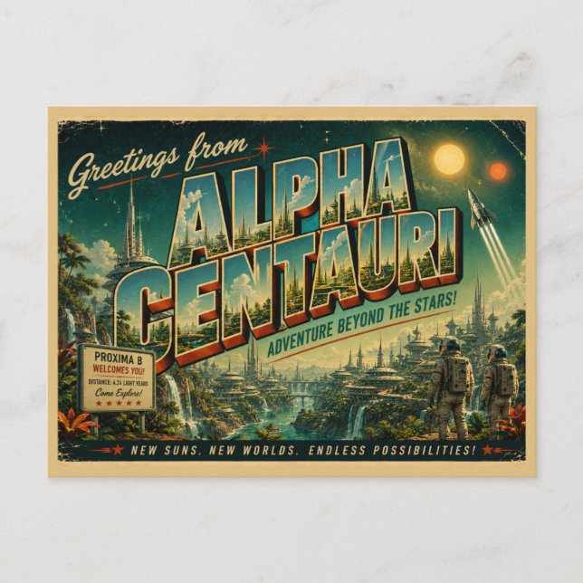 Cartão Postal Retro Ficção Científica de Alpha Cen (Frente)