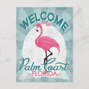 Cartão Postal Retro Flamingo Cor-de-rosa-rosa da costa palma da