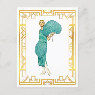 Cartão Postal Retro Flapper Teather Vintage Art