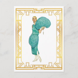 Cartão Postal Retro Flapper Teather Vintage Art
