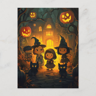 Cartão Postal Retro Fofo Fritante Vintage Crianças de Halloween