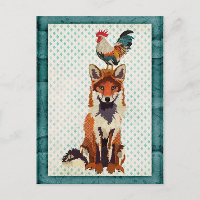 Cartão postal RETRO FOX & ROOSTER (Frente)