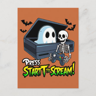 Cartão Postal Rétro Gaming Halloween - Humour Squelette Console