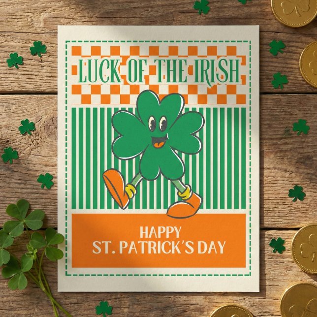 Cartão Postal Retro Green Orange Walking Shamrock St Patrick (Criador carregado)