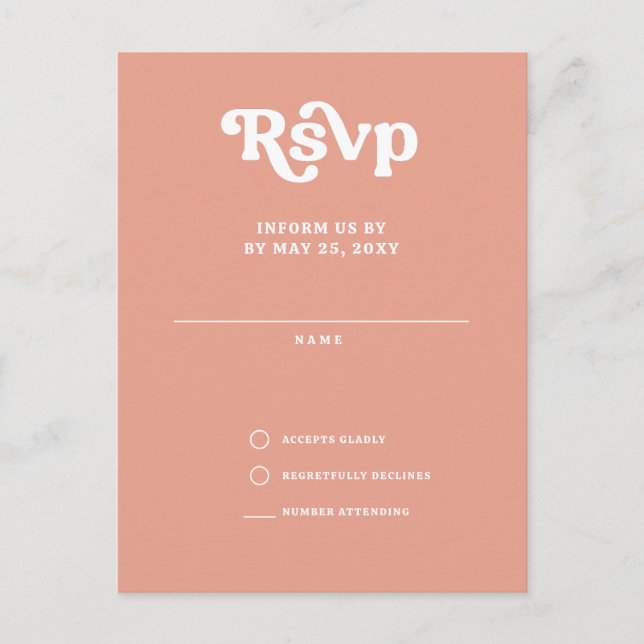 Cartão Postal Retro Groovy 70s Cor-de-rosa-branca, RSVP QR (Frente)