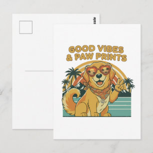 Cartão Postal Retro Groovy Cachorro Retriever Dourado Paz & Amor