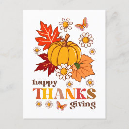 Cartão Postal Retro Groovy Hippie Daisy Pumpkin Ação de Graças