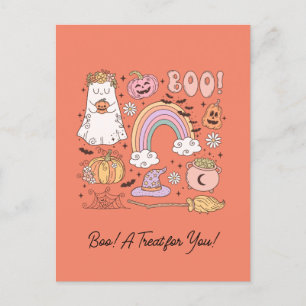 Cartão Postal Retro Halloween Ghost Pumpkin Spider Web Hat