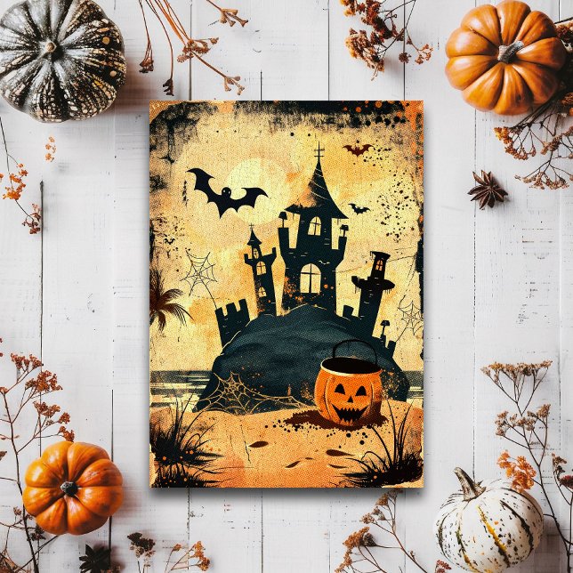Cartão Postal Retro Halloween Praia Assombrada Verão Goth (Criador carregado)