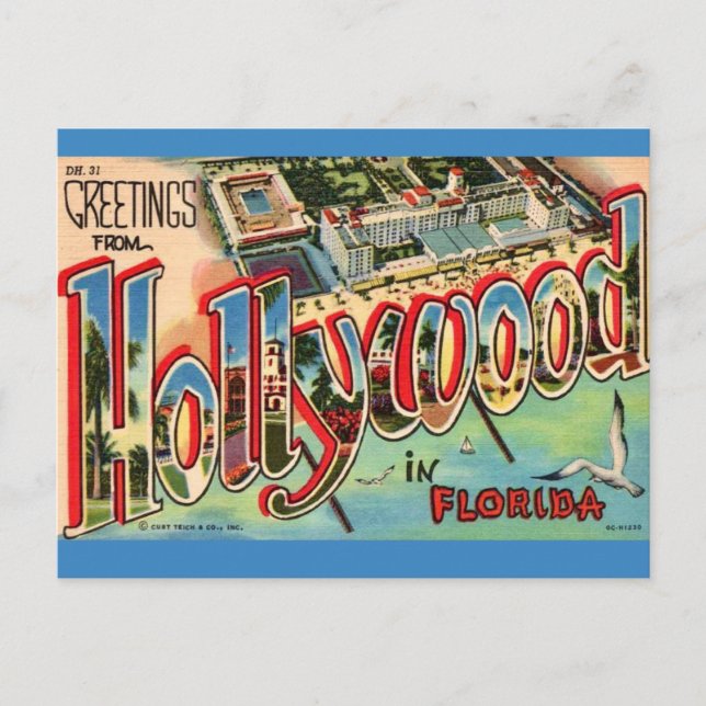 Cartão Postal Retro Hollywood Flórida (Frente)