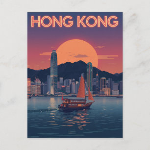 Cartão Postal Retro Hong Kong Sunset