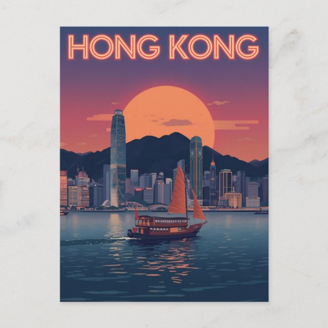 Cartão Postal Retro Hong Kong Sunset (Frente)