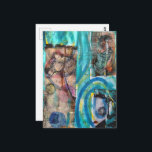 Cartão Postal Retro Horse, Donkey, and a Doll Unique Mixed Media<br><div class="desc">A random collage of vintage textbook papers and a vintage horse,  a vintage donkey,  and a doll on a blue background</div>