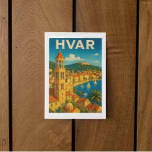 Cartão Postal Retro Hvar Croácia Costa do Adriático Viagens