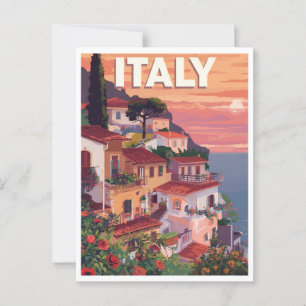Cartão Postal Retro italiano Riviera Seaside Villa e Ocean