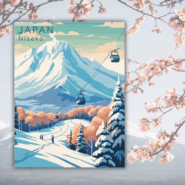 Cartão Postal Retro Japan Niseko Viagem Watercolor (Criador carregado)