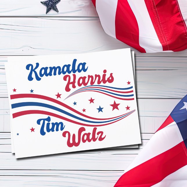 Cartão Postal Retro Kamala Harris Tim Walz Blue Red Election (Criador carregado)