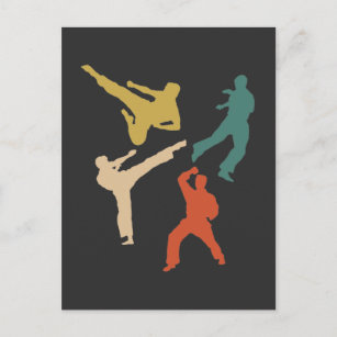 Cartão Postal Retro Karate Fighter Kicks Artes Marciais