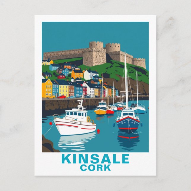 Cartão Postal Retro Kinsale Cork Ireland Irish Coastal Village (Frente)