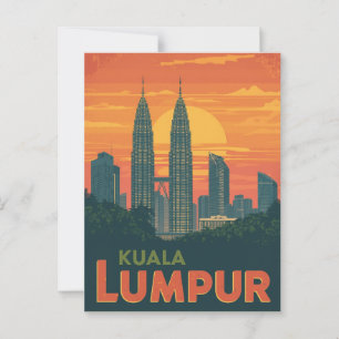 Cartão Postal Retro Kuala Lumpur Petronas Towers