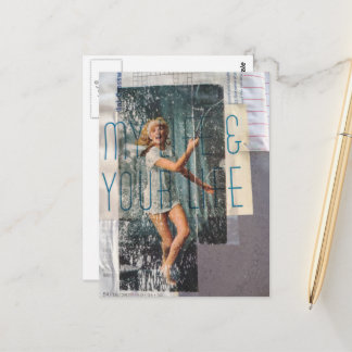 Cartão Postal Retro lady tennis and typography collage