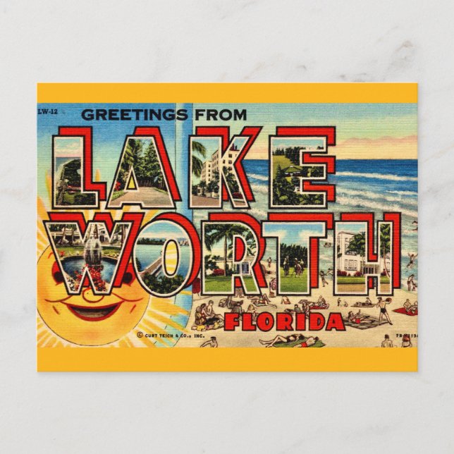 Cartão Postal Retro Lago Worth Florida (Frente)