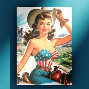 Cartão Postal Retro Linda Cowgirl Pin Up