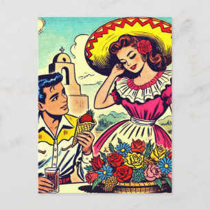 Cartão Postal Retro Love Casal Comic