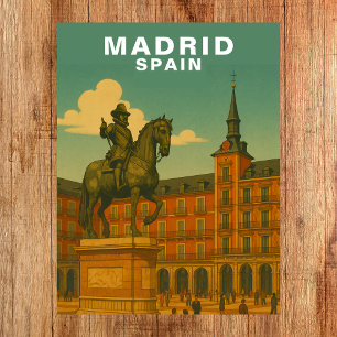 Cartão Postal Retro Madrid, Espanha Praça Histórica da Cidade