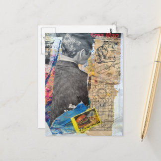 Cartão Postal Retro man working Mixed media collage