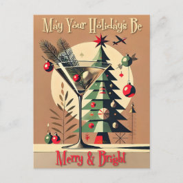 Cartão Postal Retro Martini de Natal Árvore Jet Set dos Anos 50