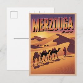 Cartão Postal Retro Merzouga sahara camel ride morocco travel 