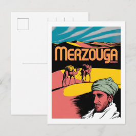 Cartão Postal Retro Merzouga sahara camel ride morocco travel 