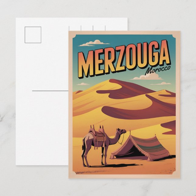 Cartão Postal Retro Merzouga sahara camel ride morocco travel gi (Frente/Verso)