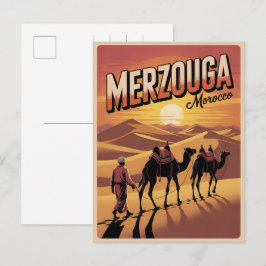 Cartão Postal Retro Merzouga sahara camel ride morocco travel gi