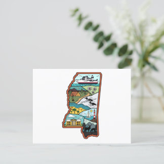 Cartão Postal Retro Mississippi Biloxi Laurel MS State Souvenir