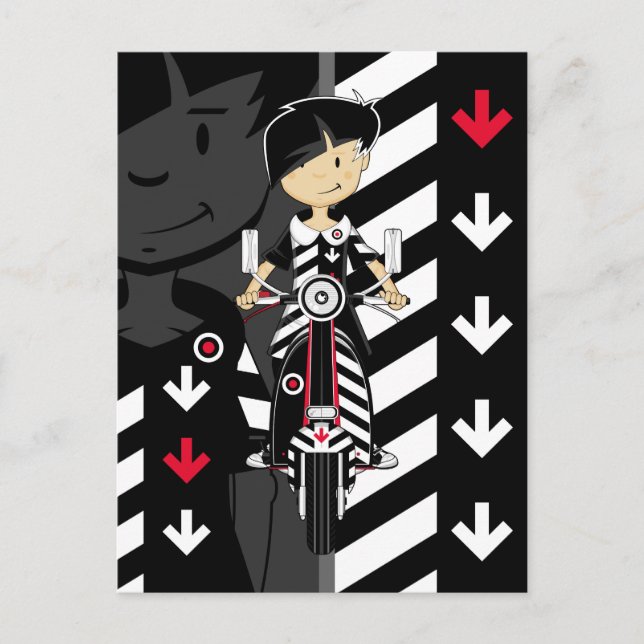 Cartão Postal Retro Mod Girl no cartão-postal do Patinete (Frente)