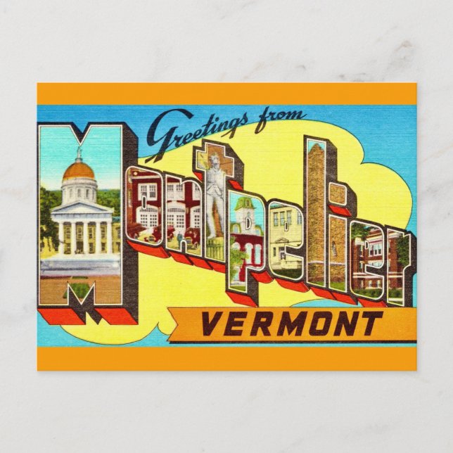 Cartão Postal Retro Montpelier Vermont  (Frente)