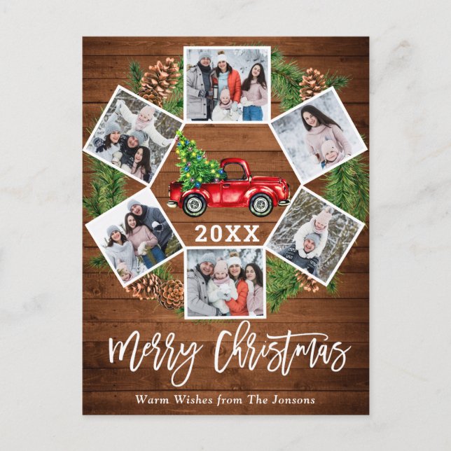 Cartão Postal Retro Natal Caminhão Vermelho Saudação 6 Foto (Frente)
