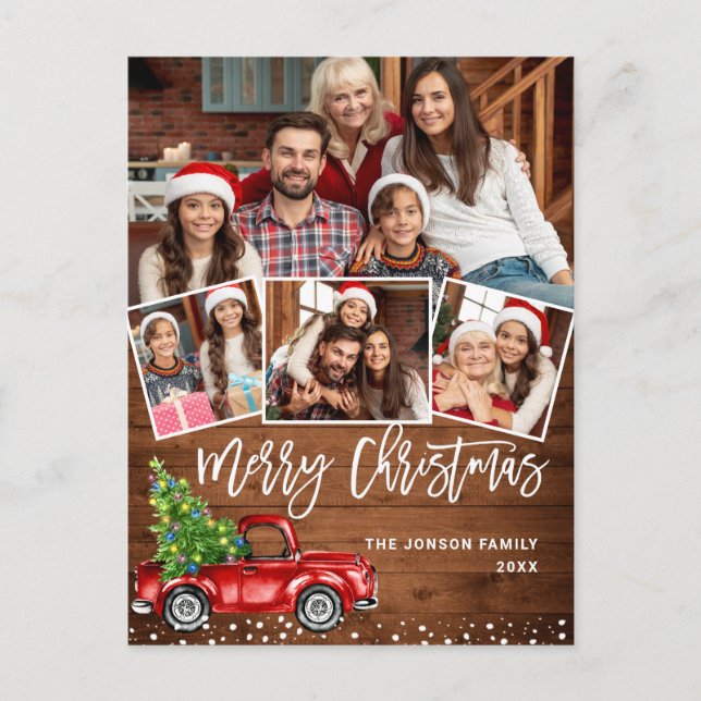 Cartão Postal Retro Natal Red Truck Russ 4 FOTO Saudação (Frente)
