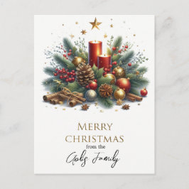 Cartão Postal Retro Natal Velas e Férias em Ouro