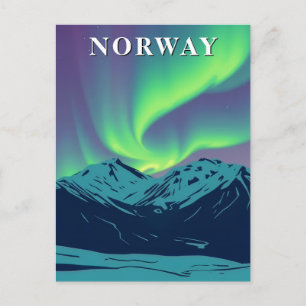 Cartão Postal Retro Noruega Luzes do Norte Aurora Boreal