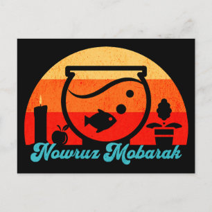 Cartão Postal Retro Nowruz Mobarak Peixe Dourado
