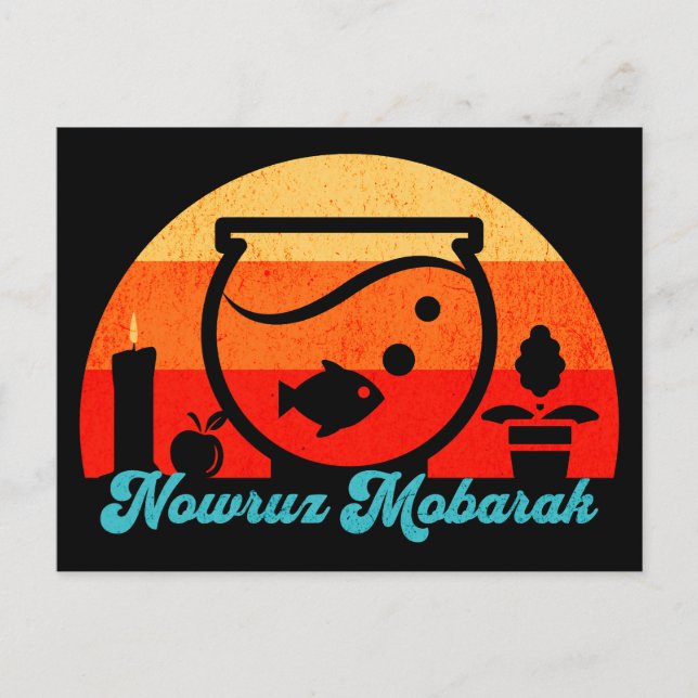 Cartão Postal Retro Nowruz Mobarak Peixe Dourado (Frente)